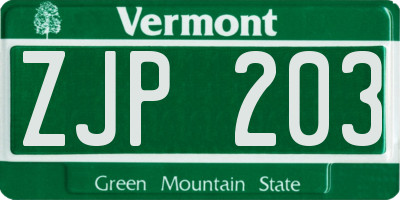 VT license plate ZJP203