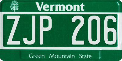 VT license plate ZJP206