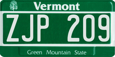VT license plate ZJP209