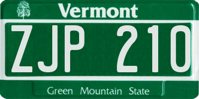 VT license plate ZJP210