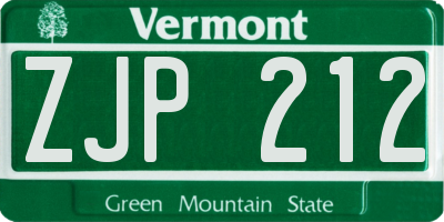 VT license plate ZJP212