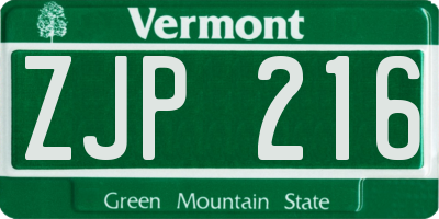 VT license plate ZJP216
