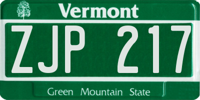 VT license plate ZJP217