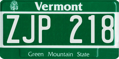 VT license plate ZJP218