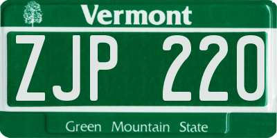 VT license plate ZJP220