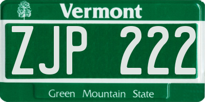 VT license plate ZJP222