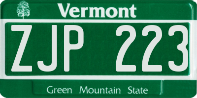 VT license plate ZJP223