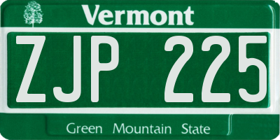 VT license plate ZJP225