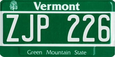 VT license plate ZJP226