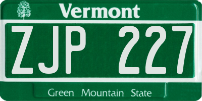 VT license plate ZJP227