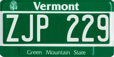 VT license plate ZJP229