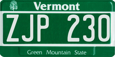VT license plate ZJP230