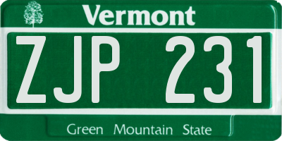 VT license plate ZJP231