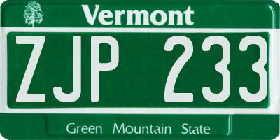 VT license plate ZJP233
