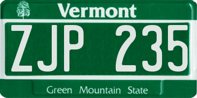 VT license plate ZJP235