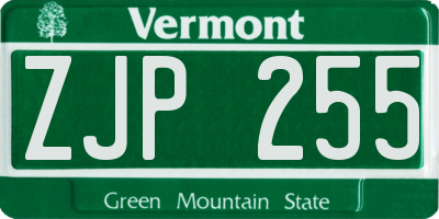 VT license plate ZJP255