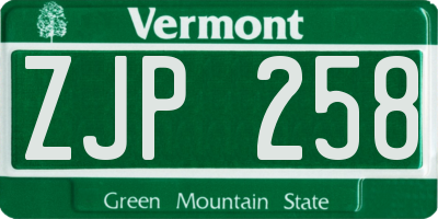 VT license plate ZJP258