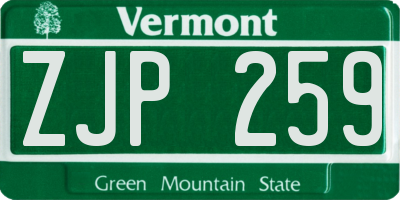 VT license plate ZJP259
