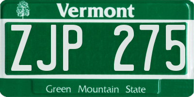 VT license plate ZJP275