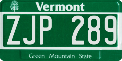 VT license plate ZJP289