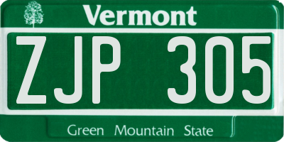 VT license plate ZJP305
