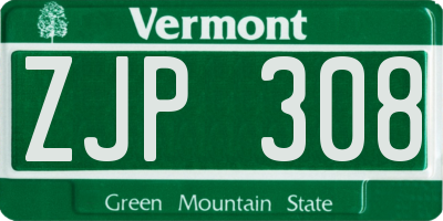 VT license plate ZJP308