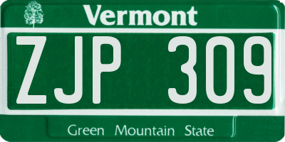 VT license plate ZJP309