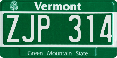 VT license plate ZJP314