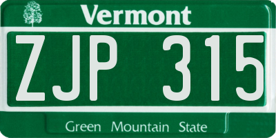 VT license plate ZJP315