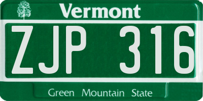 VT license plate ZJP316