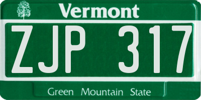 VT license plate ZJP317