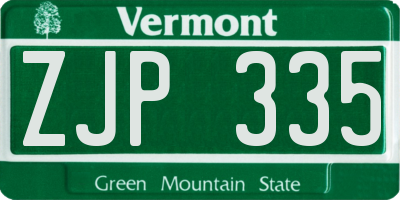 VT license plate ZJP335
