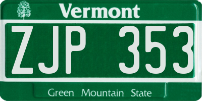 VT license plate ZJP353