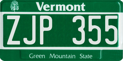 VT license plate ZJP355