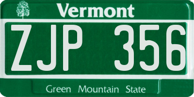 VT license plate ZJP356