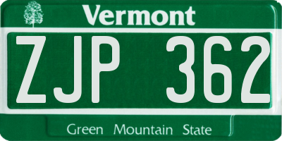 VT license plate ZJP362