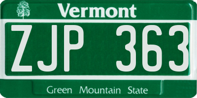 VT license plate ZJP363