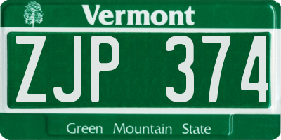 VT license plate ZJP374