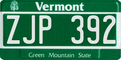 VT license plate ZJP392