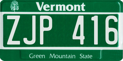 VT license plate ZJP416
