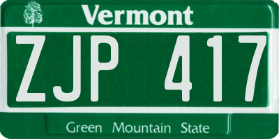 VT license plate ZJP417