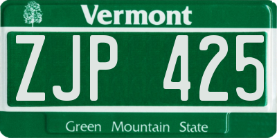 VT license plate ZJP425