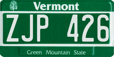 VT license plate ZJP426