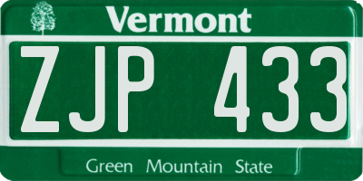 VT license plate ZJP433