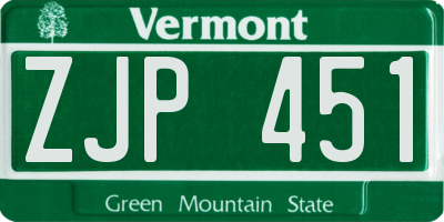 VT license plate ZJP451
