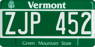 VT license plate ZJP452