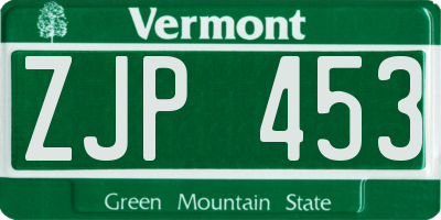 VT license plate ZJP453