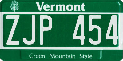VT license plate ZJP454