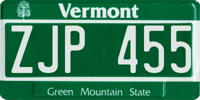 VT license plate ZJP455