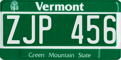 VT license plate ZJP456